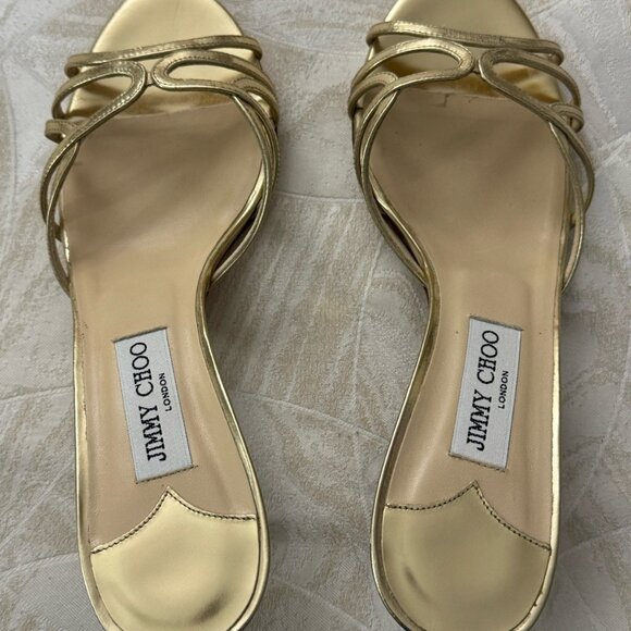 JIMMY CHOO GOLD HEEL OPEN TOE HEELS - Picture 9 of 12